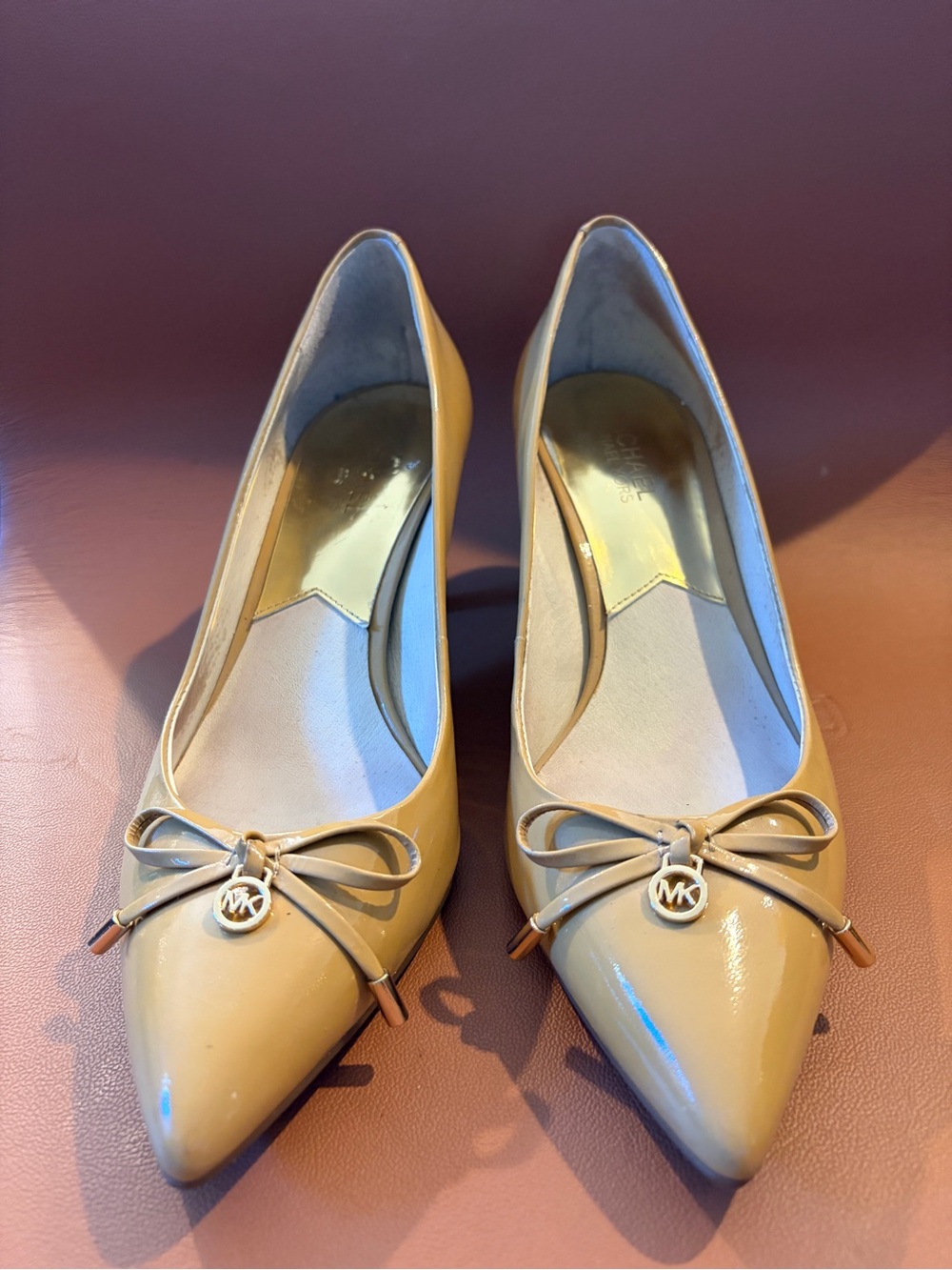 Michael Kors Nude Patent Pointed Toe Heels with Bow